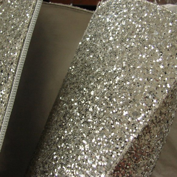 NIB NWOT Pleaser Knee Hi Delight 2020 Silver Glitter Boot Lace Up Inner Zip SZ 8 - Picture 10 of 16